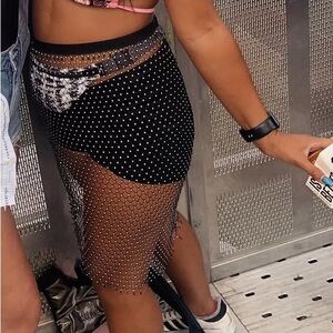 Black Mesh Beaded Skirt